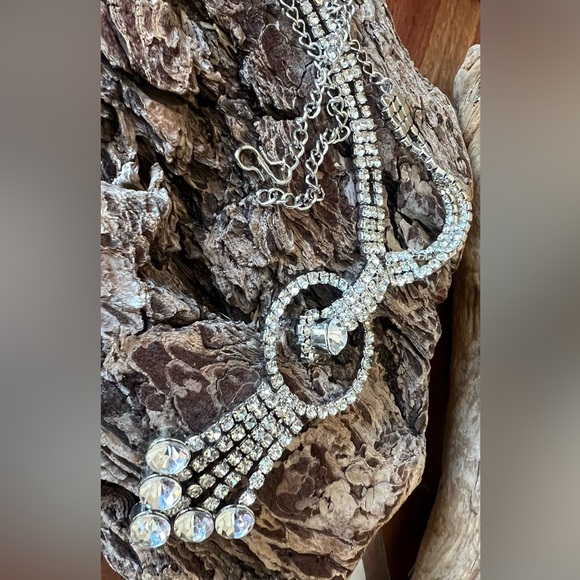 Diamante Rhinestone Y Necklace Clear Crystals Costume 14.5” Choker Lariat - Picture 3 of 9